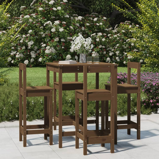 vidaXL 5 Piece Garden Bar Set Honey Brown Solid Wood Pine