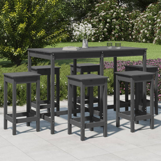 vidaXL 7 Piece Garden Bar Set Grey Solid Wood Pine