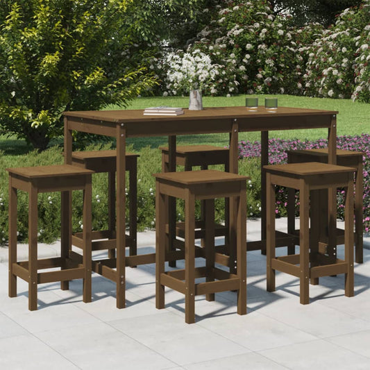 vidaXL 7 Piece Garden Bar Set Honey Brown Solid Wood Pine