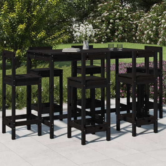 vidaXL 7 Piece Garden Bar Set Black Solid Wood Pine