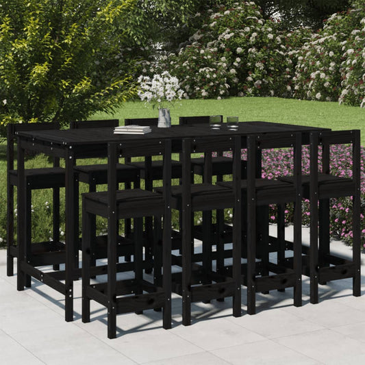 vidaXL 9 Piece Garden Bar Set Black Solid Wood Pine
