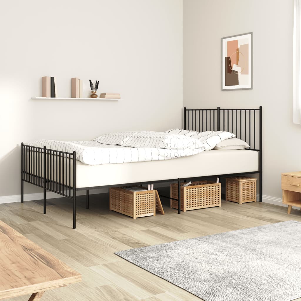 vidaXL Metal Bed Frame with Headboard and Footboard Black 140x190 cm