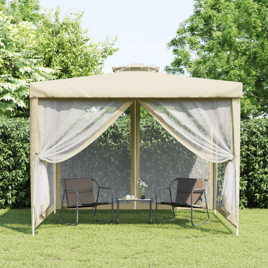 vidaXL Gazebo with Double Roof Cream 3x3x2.68 m Fabric