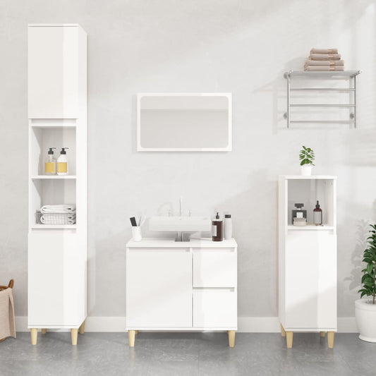 vidaXL Bathroom Cabinet High Gloss White 30x30x190 cm Engineered Wood