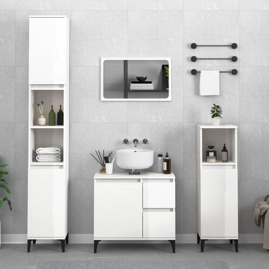 vidaXL Bathroom Cabinet High Gloss White 30x30x100 cm Engineered Wood