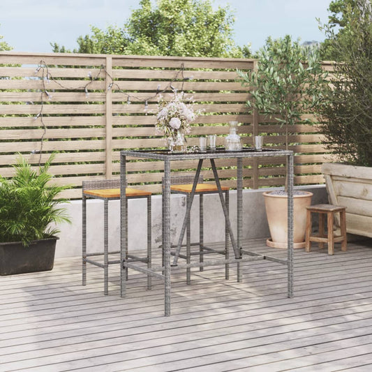 vidaXL Bar Table with Glass Top Grey 110x70x110 cm Poly Rattan