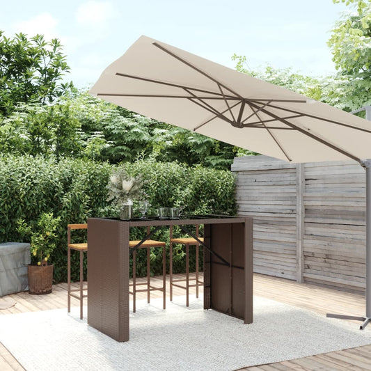 vidaXL Bar Table with Glass Top Brown 145x80x110 cm Poly Rattan
