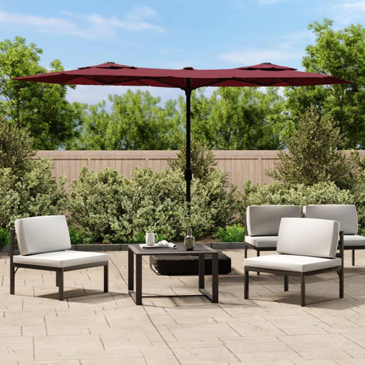 vidaXL Double-Head Parasol with LEDs Bordeaux Red 316x240 cm