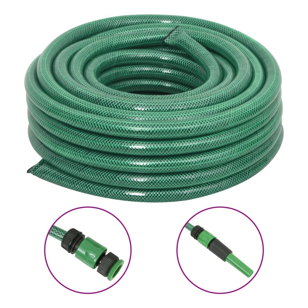 vidaXL Garden Hose with Fitting Set Green 0.9" 20 m PVC