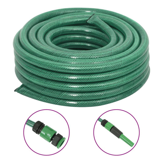 vidaXL Garden Hose with Fitting Set Green 0.9" 50 m PVC