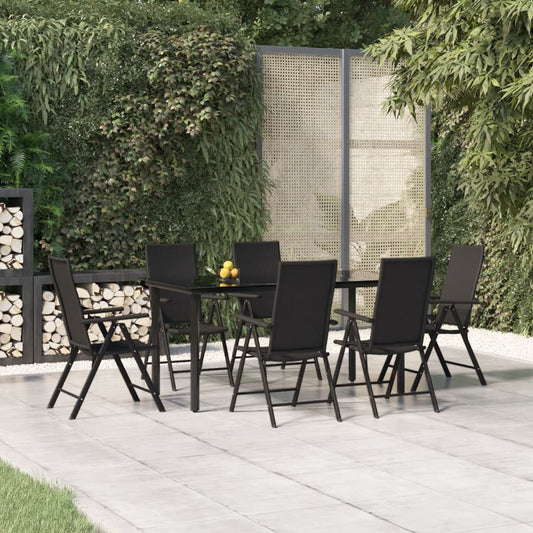 vidaXL 7 Piece Garden Dining Set Black Poly Rattan