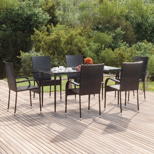 vidaXL 7 Piece Garden Dining Set Black Poly Rattan