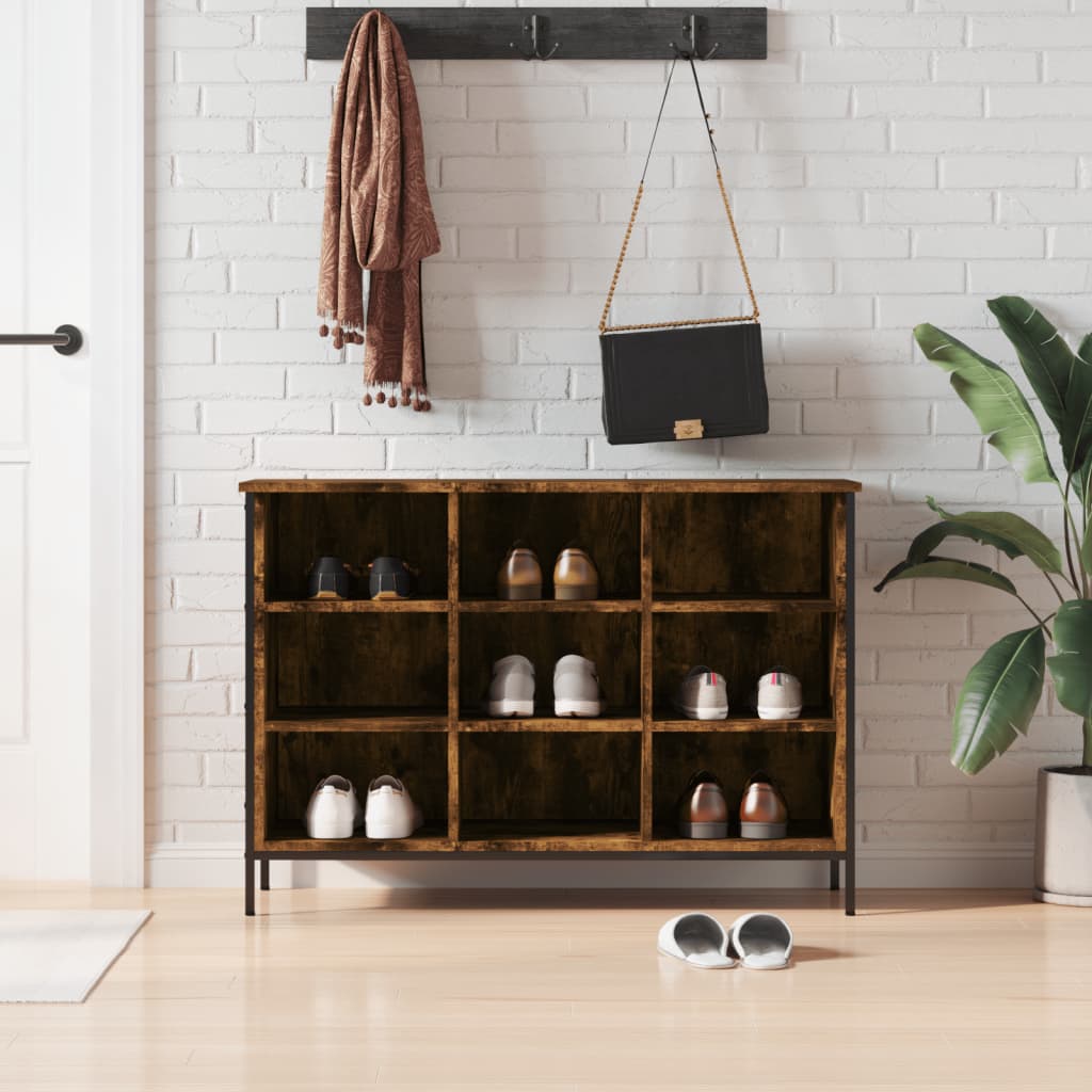 vidaXL Shoe Cabinet Smoked Oak 100x35x70 cm Engineered Wood