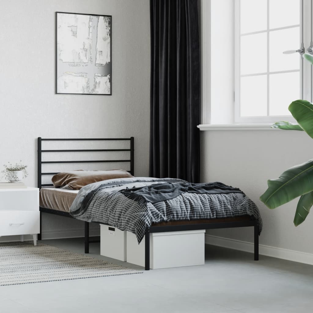 vidaXL Metal Bed Frame with Headboard Black 107x203 cm