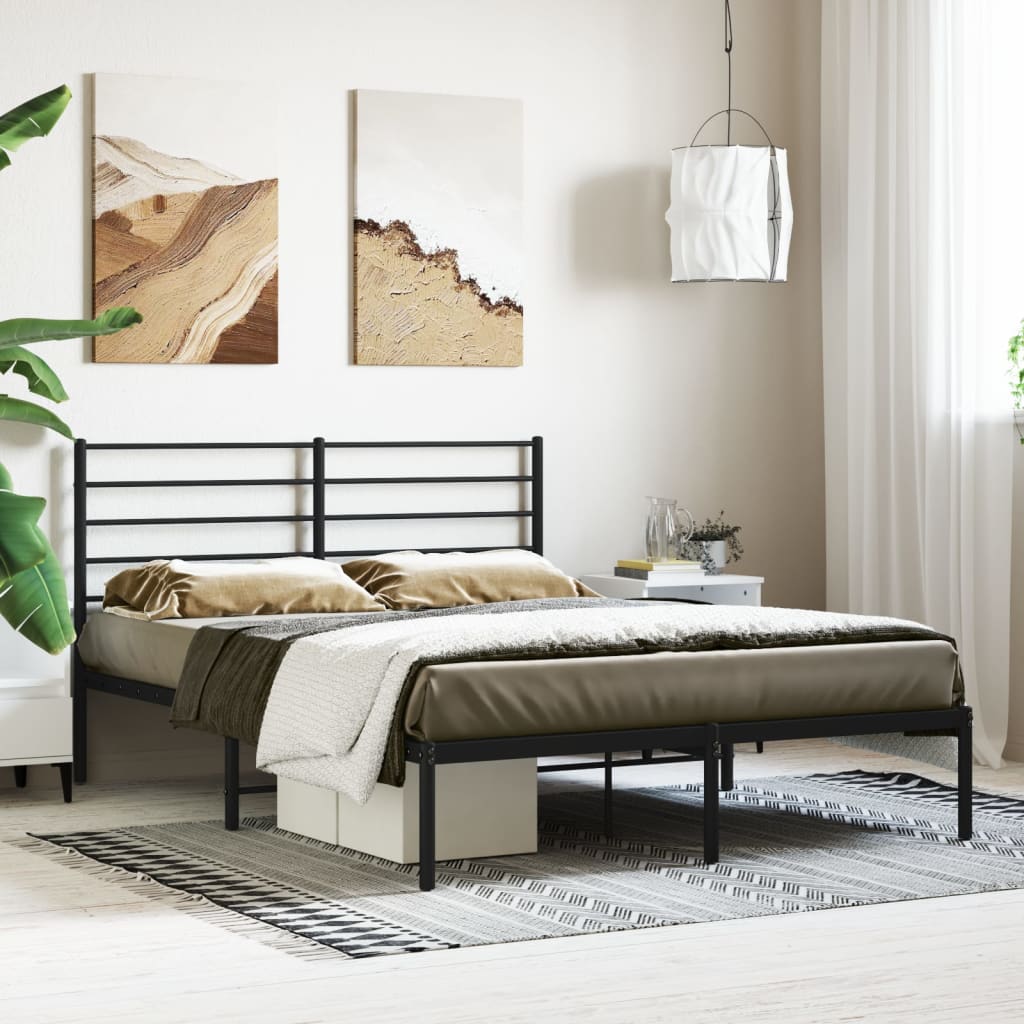 vidaXL Metal Bed Frame with Headboard Black 140x200 cm