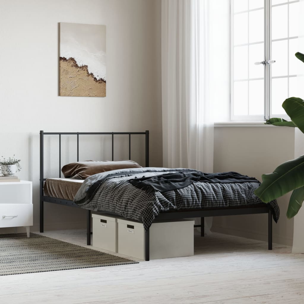 vidaXL Metal Bed Frame with Headboard Black 90x190 cm 3FT Single