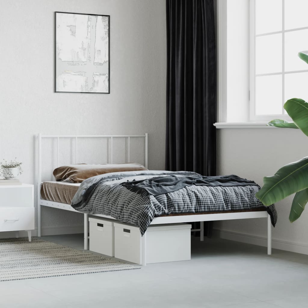 vidaXL Metal Bed Frame with Headboard White 75x190 cm 2FT6 Small Single