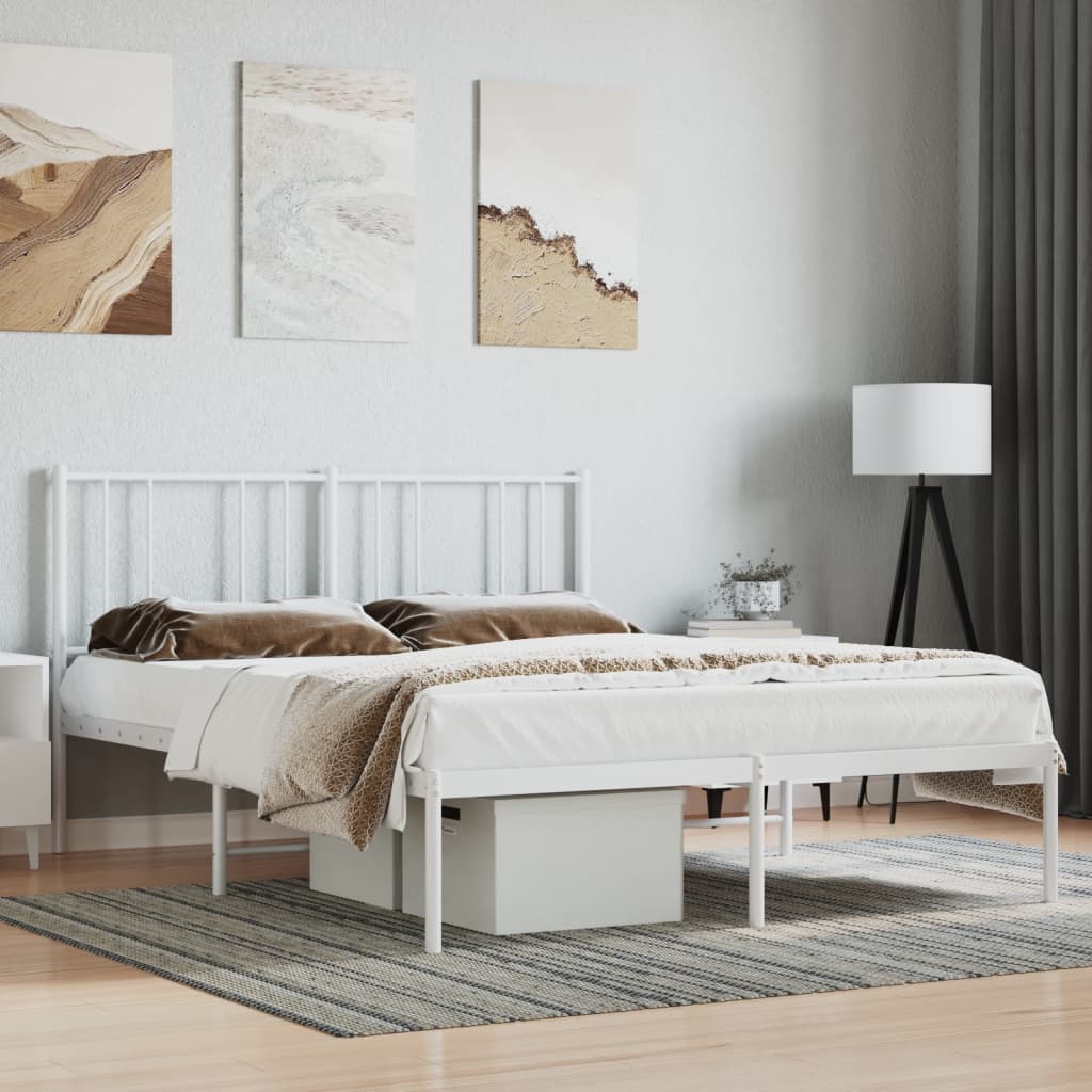 vidaXL Metal Bed Frame with Headboard White 120x200 cm