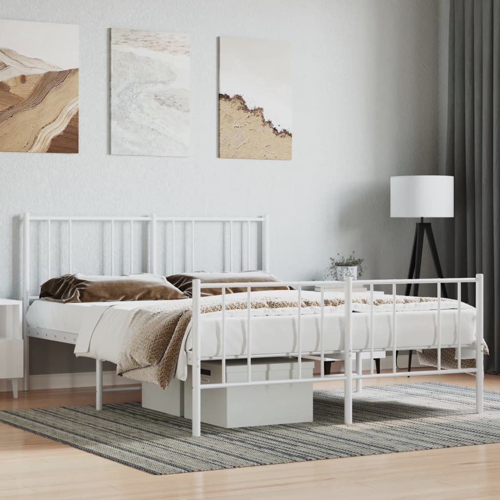 vidaXL Metal Bed Frame with Headboard and Footboard White 150x200 cm 5FT King Size