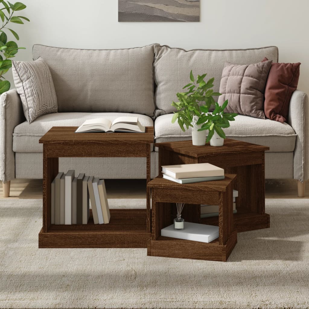 vidaXL Nesting Tables 3 pcs Brown Oak Engineered Wood