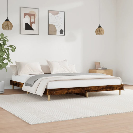 vidaXL Bed Frame Smoked Oak 200x200 cm Engineered Wood