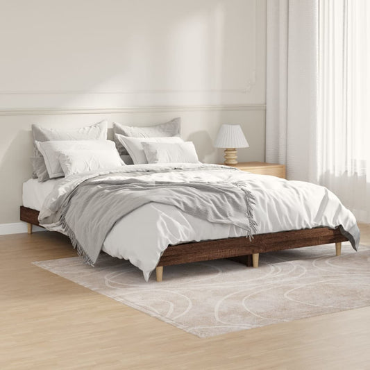 vidaXL Bed Frame Brown Oak 135x190 cm Engineered Wood