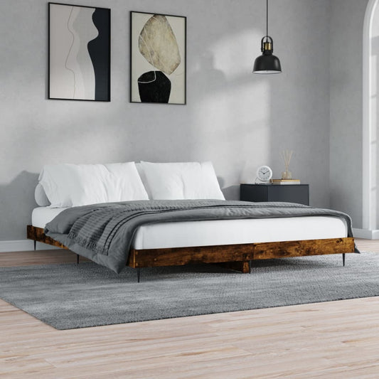 vidaXL Bed Frame Smoked Oak 200x200 cm Engineered Wood