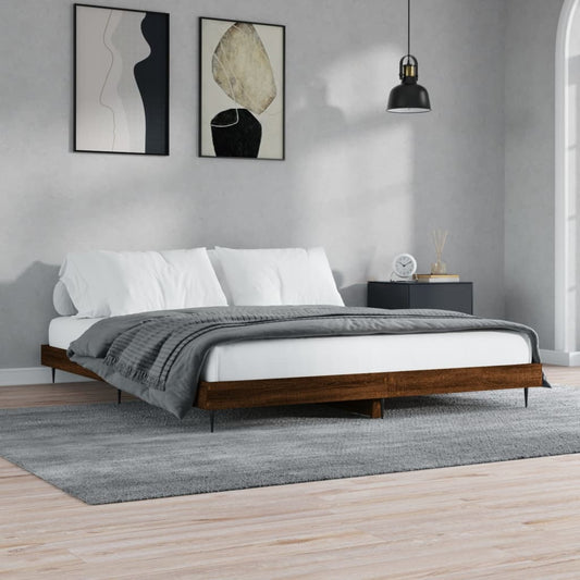 vidaXL Bed Frame Brown Oak 200x200 cm Engineered Wood