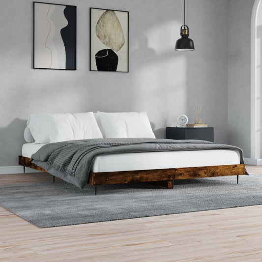 vidaXL Bed Frame Smoked Oak 120x200 cm Engineered Wood