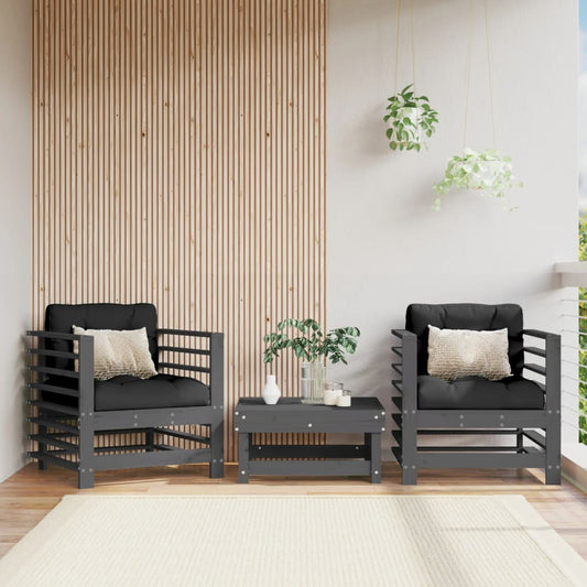 vidaXL Garden Chairs with Cushions 2 pcs Grey Solid Wood Pine