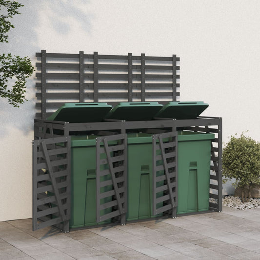 vidaXL Triple Wheelie Bin Storage Grey Solid Wood Pine
