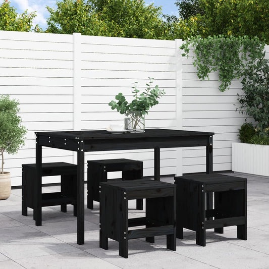 vidaXL 5 Piece Garden Dining Set Black Solid Wood Pine