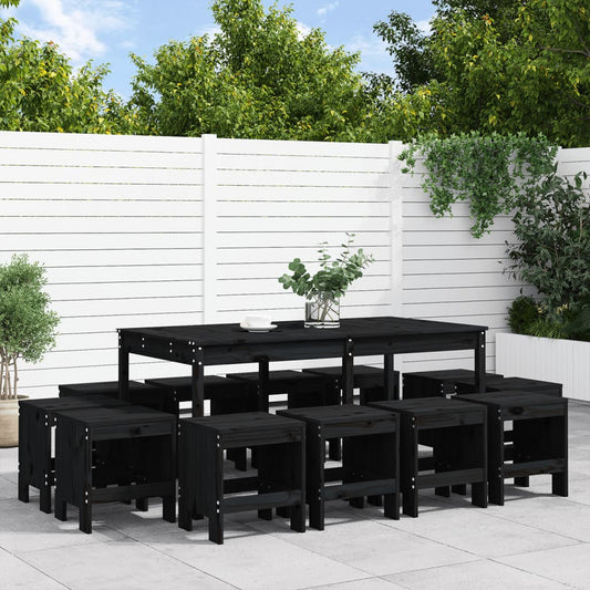 vidaXL 13 Piece Garden Dining Set Black Solid Wood Pine