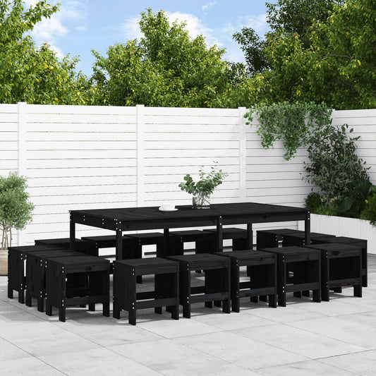 vidaXL 17 Piece Garden Dining Set Black Solid Wood Pine