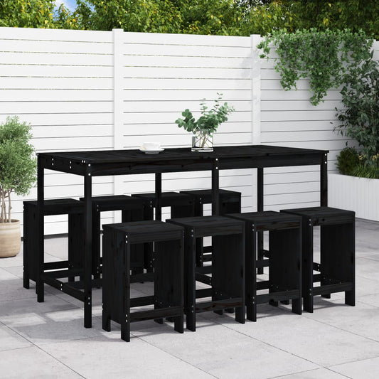 vidaXL 9 Piece Garden Bar Set Black Solid Wood Pine