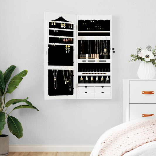 vidaXL Mirror Jewellery Cabinet Wall Mounted White 37.5x10x90 cm