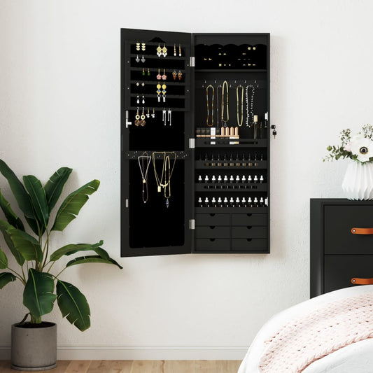 vidaXL Mirror Jewellery Cabinet Wall Mounted Black 37.5x10x106 cm