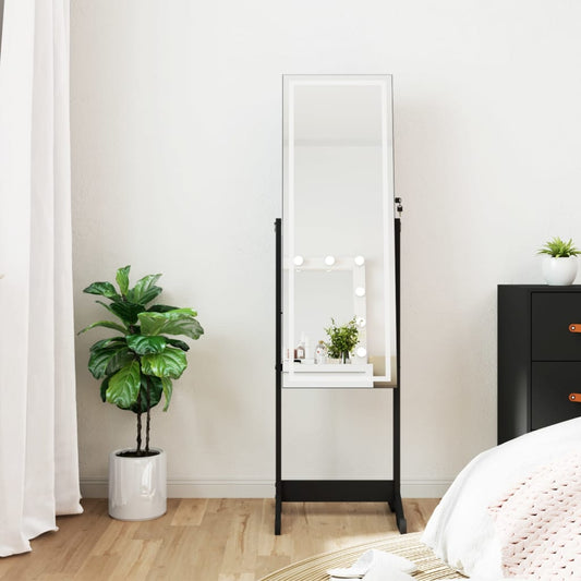 vidaXL Mirror Jewellery Cabinet with LED Lights Free Standing Black