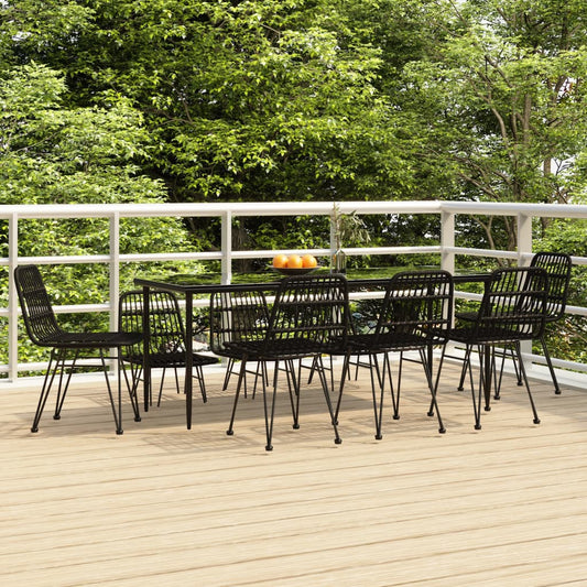 vidaXL 9 Piece Garden Dining Set Black Poly Rattan