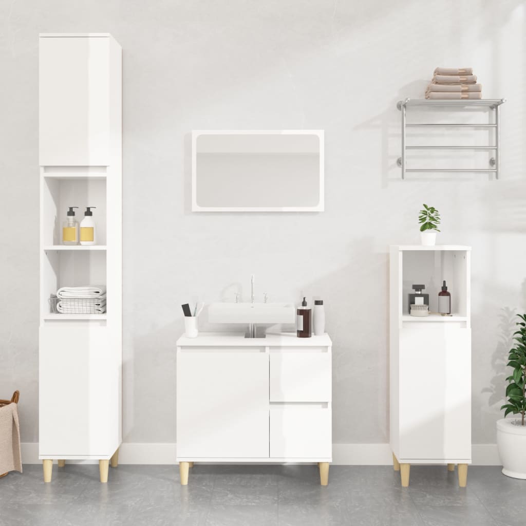 vidaXL 3 Piece Bathroom Cabinet Set High Gloss White Engineered Wood