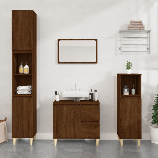 vidaXL 3 Piece Bathroom Cabinet Set Brown Oak Engineered Wood