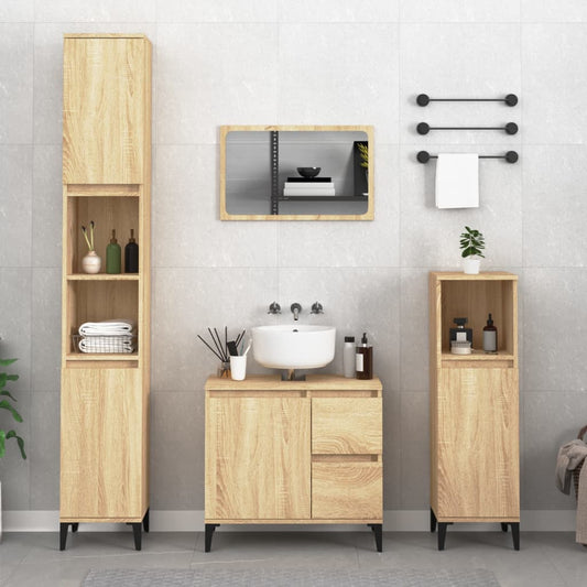 vidaXL 3 Piece Bathroom Cabinet Set Sonoma Oak Engineered Wood