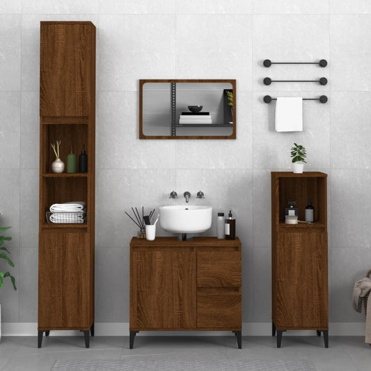 vidaXL 3 Piece Bathroom Cabinet Set Brown Oak Engineered Wood