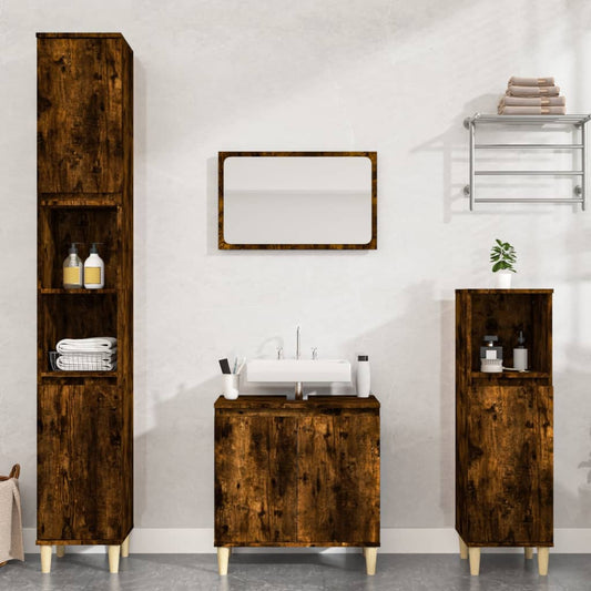 vidaXL 3 Piece Bathroom Furniture Set Smoked Oak Engineered Wood