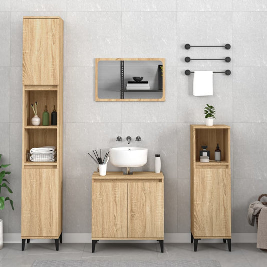 vidaXL 3 Piece Bathroom Furniture Set Sonoma Oak Engineered Wood