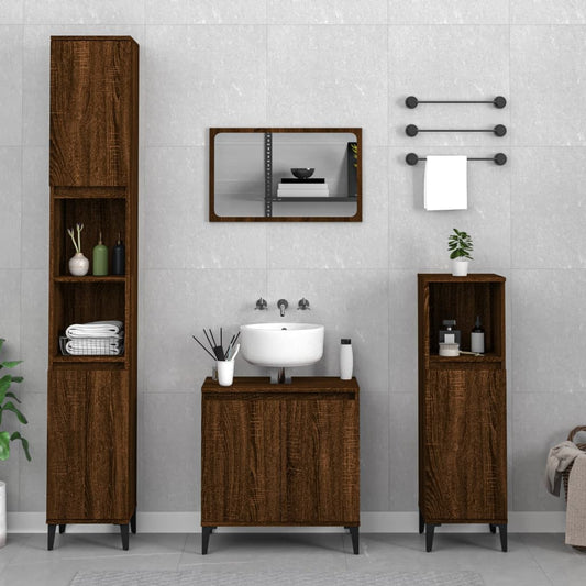 vidaXL 3 Piece Bathroom Furniture Set Brown Oak Engineered Wood