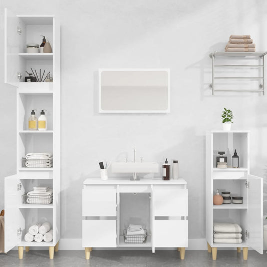 vidaXL 3 Piece Bathroom Furniture Set High Gloss White Engineered Wood