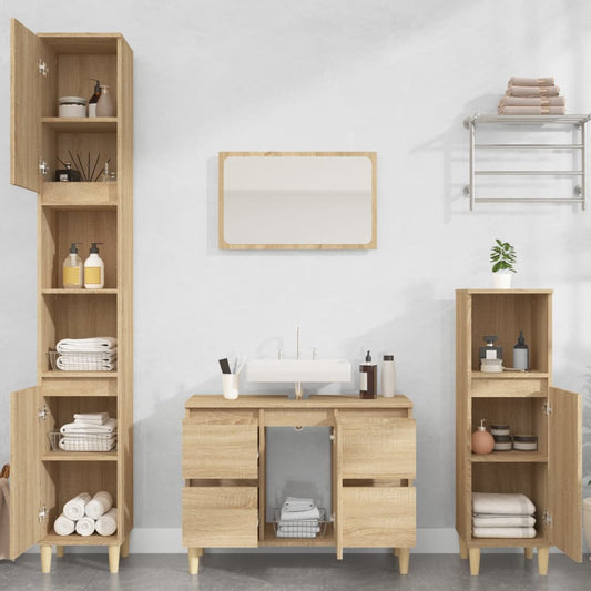 vidaXL 3 Piece Bathroom Furniture Set Sonoma Oak Engineered Wood
