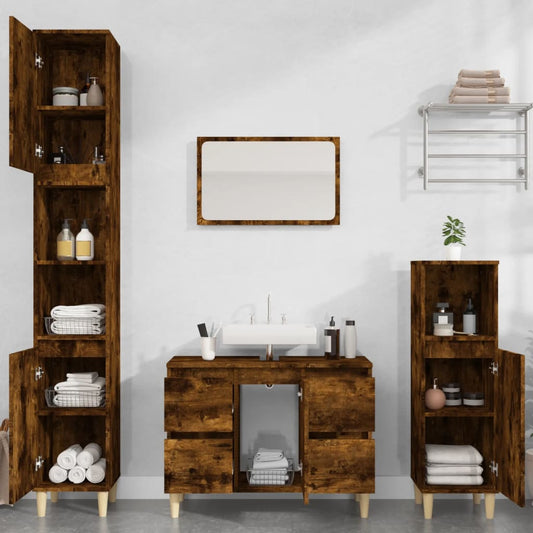 vidaXL 3 Piece Bathroom Furniture Set Smoked Oak Engineered Wood