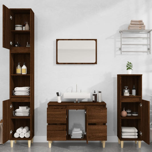 vidaXL 3 Piece Bathroom Furniture Set Brown Oak Engineered Wood